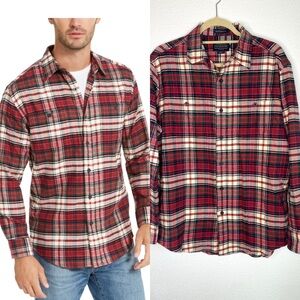Pendleton Hawthorne Shirt Mens M Plaid Cotton Flannel Elbow Patch Red Green Blue